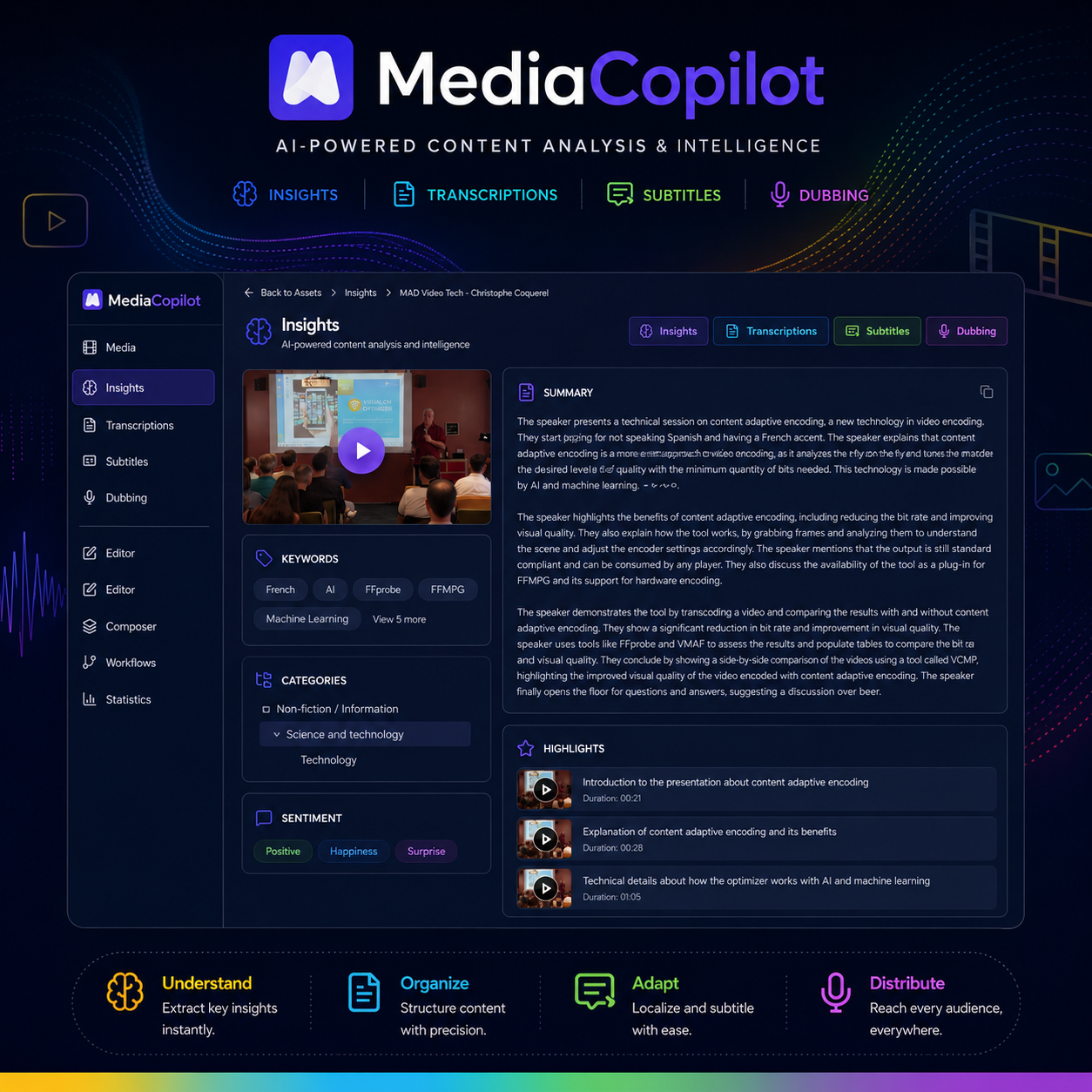 Media Copilot AI-powered content analysis and intelligence platform interface